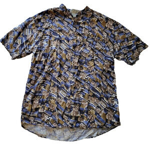 Montage Pour Homme Mens 1X Classic Print Rayon Button Up Shirt